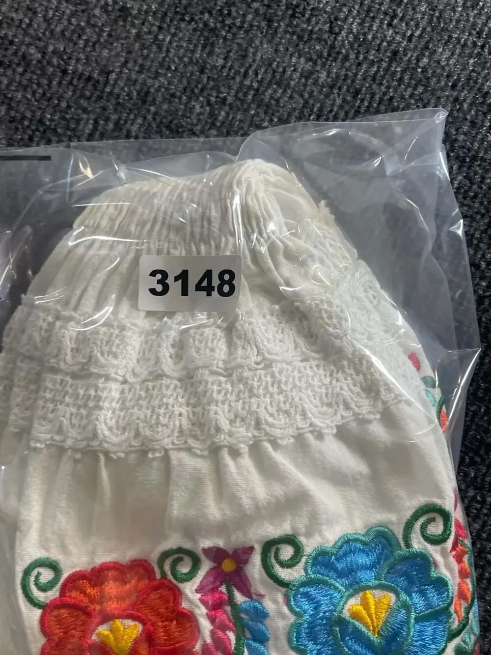 Traditional Mexican Embroidered Off Shoulder Floral Dress White child size 6